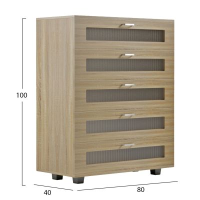 CHEST OF DRAWERS THORGAN HM9881.01 MELAMINE IN SONAMA-5 DRAWERS 80Χ40Χ100Hcm.