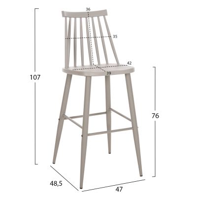 БАР СТОЛ ВИСОКА СЕДАЛКА VANESSA HM8459.20 СИВ PP И СИВИ МЕТАЛНИ КРАКА 47x48,5x107Hcm.