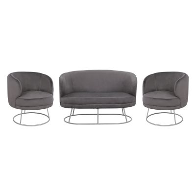 Set Living Room 2 Seater & 2 Armchairs Arien Grey Velvet with Silver Base HM11051.01