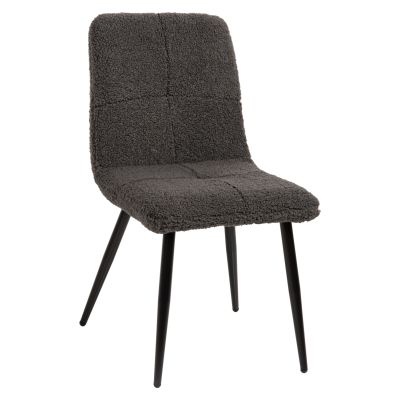 CHAIR SHELLY HM8590.01 TEDDY FABRIC IN GREY-BLACK METAL LEGS 48x64x87Hcm.