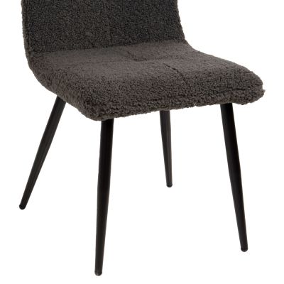 CHAIR SHELLY HM8590.01 TEDDY FABRIC IN GREY-BLACK METAL LEGS 48x64x87Hcm.