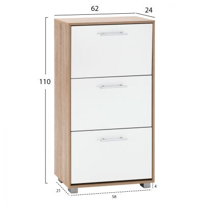 Shoe Cabinet Melamine 3seater HM2221.06 Sonama-White 62x24x110cm