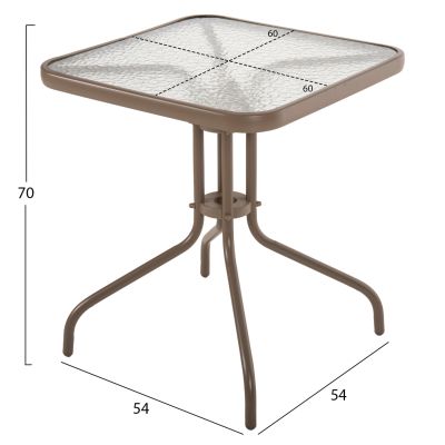 OUTDOOR TABLE SQUARE FIGO HM5035.04 CHAMPAGNE METAL-GLASS TABLETOP 60Χ60Χ70Hcm