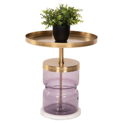 SIDE TABLE HAILEY HM9729 PURPLE GLASS-METAL IN GOLD Φ39,5x45Hcm.