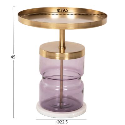 SIDE TABLE HAILEY HM9729 PURPLE GLASS-METAL IN GOLD Φ39,5x45Hcm.