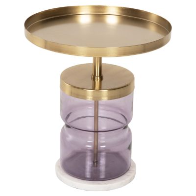 SIDE TABLE HAILEY HM9729 PURPLE GLASS-METAL IN GOLD Φ39,5x45Hcm.