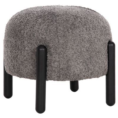 STOOL ROUND EWAN HM9596.01 GREY BOUCLE FABRIC-BLACK METAL LEGS Φ45x36Hcm.