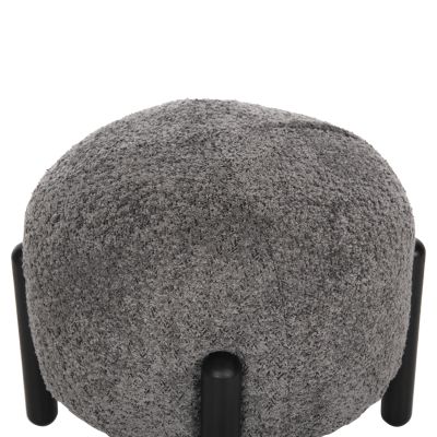 STOOL ROUND EWAN HM9596.01 GREY BOUCLE FABRIC-BLACK METAL LEGS Φ45x36Hcm.