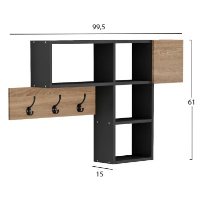 ENTRYWAY HANGER WITH SHELVES HARLAN HM8973.11 MELAMINE IN SONAMA-GREY 99,5x15x61Hcm.