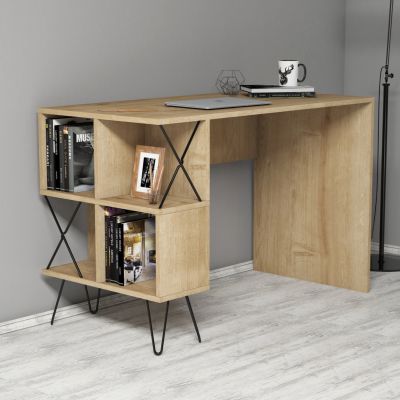 STUDY DESK HM9509.01 MELAMINE NATURAL OAK WITH SHELVES 120x60x78.8Hcm.