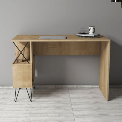 STUDY DESK HM9509.01 MELAMINE NATURAL OAK WITH SHELVES 120x60x78.8Hcm.