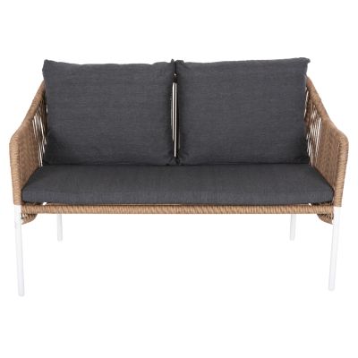 OUTDOOR 2-SEATER SOFA BAFFIN HM6054.01 ALUMINUM WHITE-PE RATTAN BEIGE-ANTHRACITE CUSHIONS