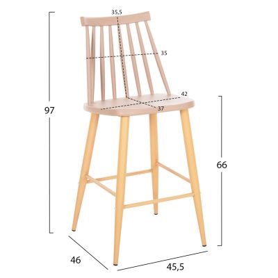 BAR STOOL MEDIUM HEIGHT VANESSA HM9300.25 CAPPUCCINO PP & METAL LEGS IN WOOD COLOR 45,5x46x97Hcm.