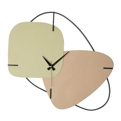 WALL CLOCK HM4328 METAL IN LIGHT GREEN & LIGHT BROWN 64,5x42,5H cm.