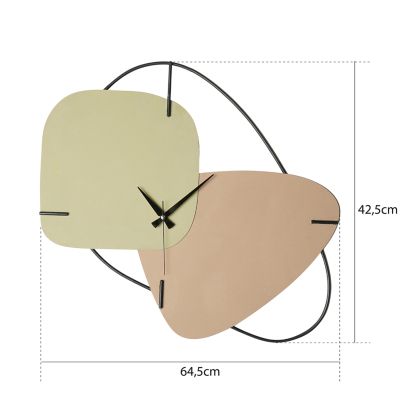 WALL CLOCK HM4328 METAL IN LIGHT GREEN & LIGHT BROWN 64,5x42,5H cm.