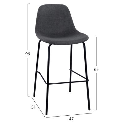 HM9298.10 Бар стол, сив плат, метални крака, 47x51x96