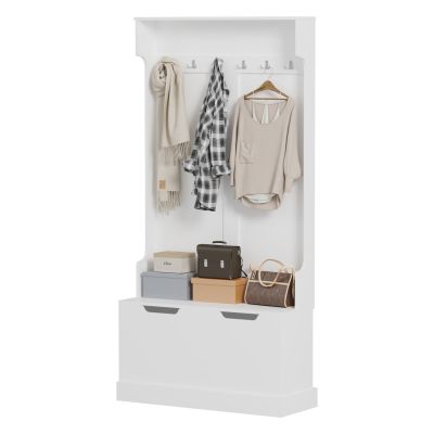 ENTRYWAY FURNITURE KAYLOR HM2475.03 WITH HOOKS&STORAGE SPACE-MDF IN WHITE 93x34x180Hcm.