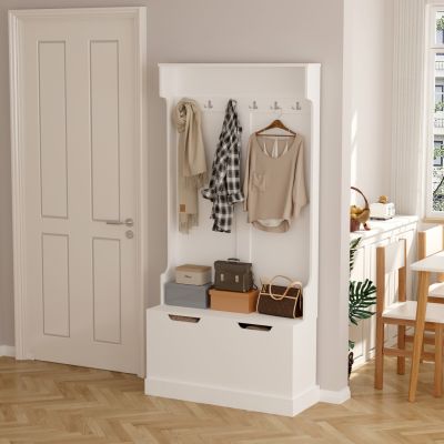 ENTRYWAY FURNITURE KAYLOR HM2475.03 WITH HOOKS&STORAGE SPACE-MDF IN WHITE 93x34x180Hcm.