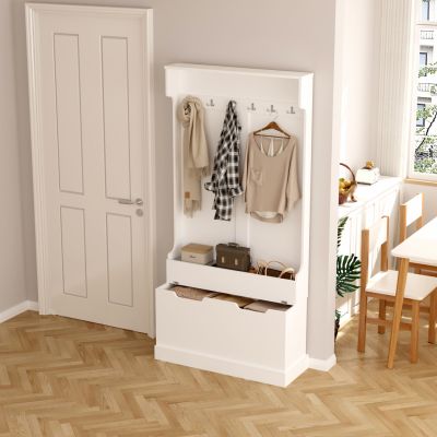 ENTRYWAY FURNITURE KAYLOR HM2475.03 WITH HOOKS&STORAGE SPACE-MDF IN WHITE 93x34x180Hcm.