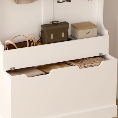 ENTRYWAY FURNITURE KAYLOR HM2475.03 WITH HOOKS&STORAGE SPACE-MDF IN WHITE 93x34x180Hcm.