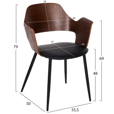 DINING CHAIR VELP HM9616.03 WOOD IN WALNUT-BLACK PU-BLACK METAL LEGS 55,5x50x79Hcm.