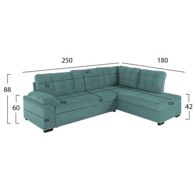 SOFABED RIGHT CORNER JADE HM3144.04R SEAFOAM GREEN VELVET 250x80-180x73-88Hcm.