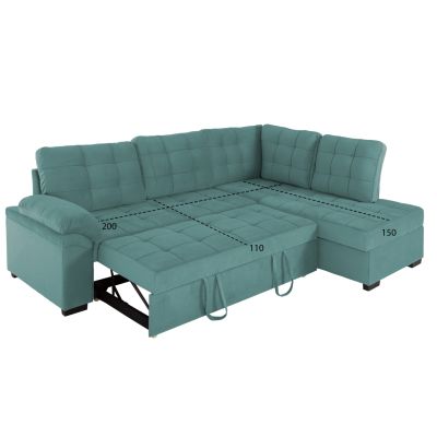 SOFABED RIGHT CORNER JADE HM3144.04R SEAFOAM GREEN VELVET 250x80-180x73-88Hcm.