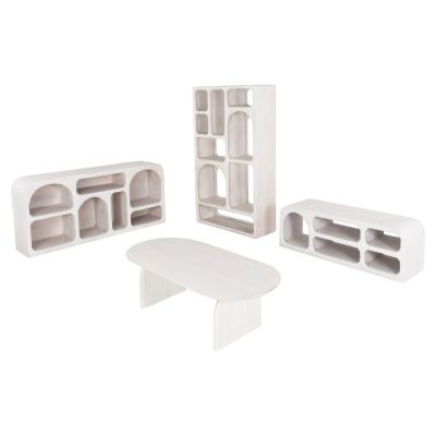 LIVING ROOM 4PCS SET HANDYR HM11947 SOLID MANGO WOOD IN WHITE