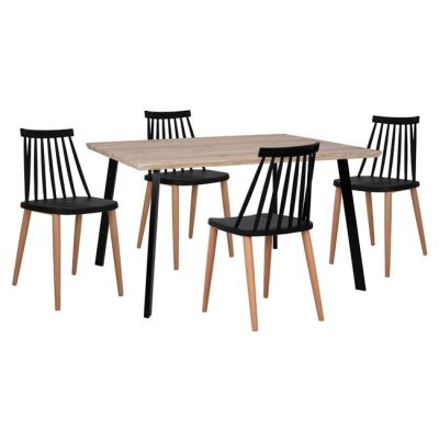 Set 5 pieces Table 140x80x76 cm Sonama & Chairs Vanessa Black with metallic legs HM11037