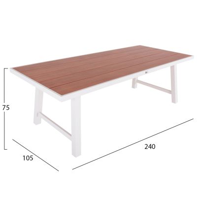 OUTDOOR ALUMINUM TABLE GOBAR HM6060.01 WHITE WITH WOOD-LIKE TABLETOP 240Χ105Χ75Hcm.