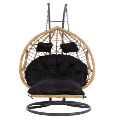 DOUBLE HANGING NEST WITH FOOTREST GRACIE HM5754.02 BEIGE SYNTHETIC RATTAN-GREY STEEL FRAME Φ120x200Hcm.