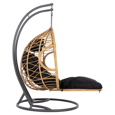 DOUBLE HANGING NEST WITH FOOTREST GRACIE HM5754.02 BEIGE SYNTHETIC RATTAN-GREY STEEL FRAME Φ120x200Hcm.