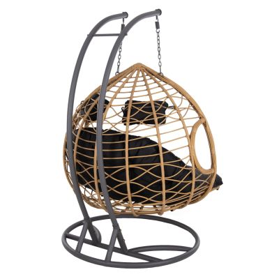 DOUBLE HANGING NEST WITH FOOTREST GRACIE HM5754.02 BEIGE SYNTHETIC RATTAN-GREY STEEL FRAME Φ120x200Hcm.