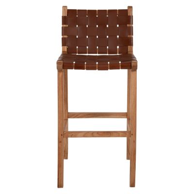 STOOL WITH BACKREST FB99380.01 TALL MINDI WOOD KNITTED LEATHER NATURAL, 40X53X89H