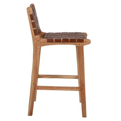 STOOL WITH BACKREST FB99380.01 TALL MINDI WOOD KNITTED LEATHER NATURAL, 40X53X89H