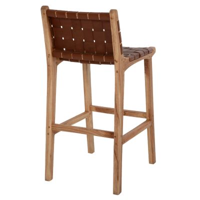 STOOL WITH BACKREST FB99380.01 TALL MINDI WOOD KNITTED LEATHER NATURAL, 40X53X89H