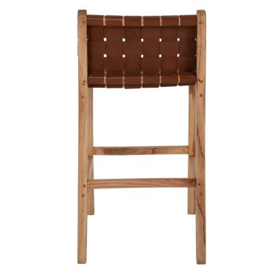 STOOL WITH BACKREST FB99380.01 TALL MINDI WOOD KNITTED LEATHER NATURAL, 40X53X89H