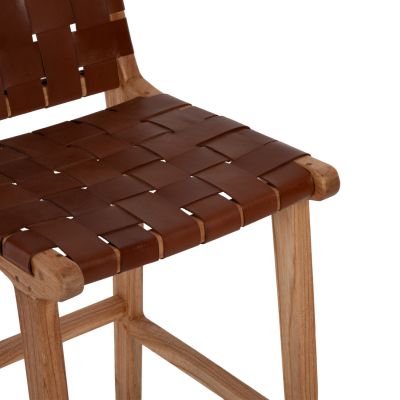 STOOL WITH BACKREST FB99380.01 TALL MINDI WOOD KNITTED LEATHER NATURAL, 40X53X89H