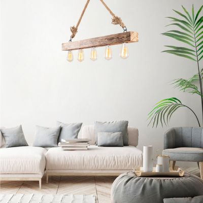 WOODEN PENDANT LIGHT WITH ROPE DETAILS HM7263 100Χ7Χ53 cm.