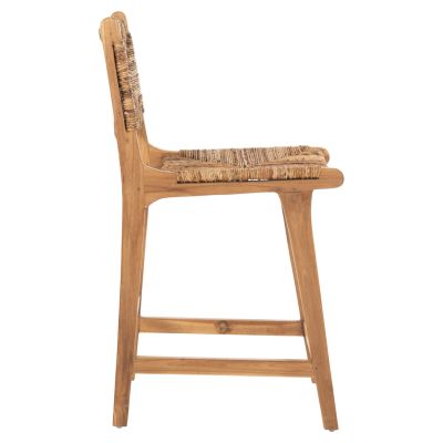 BAR STOOL WALTER HM9842 TEAK WOOD IN NATURAL-RUSH MATT 46x55x96Hcm.