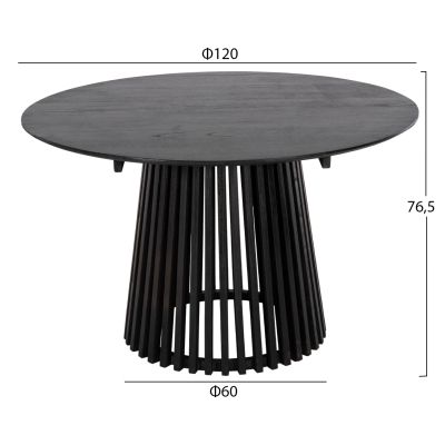 DINING TABLE ROUND FRANTZ HM9388.12 SOLID MINDI WOOD IN BLACK Φ120X76,5Hcm.