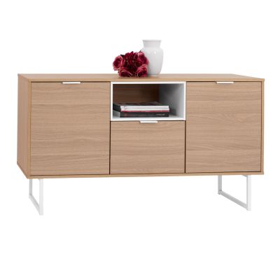 Buffet Antheia in natural color with white metal legs 140Χ40Χ75,5cm HM8654