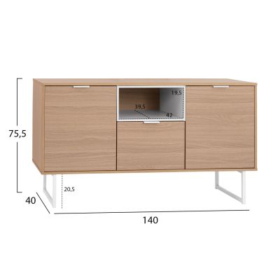 Buffet Antheia in natural color with white metal legs 140Χ40Χ75,5cm HM8654