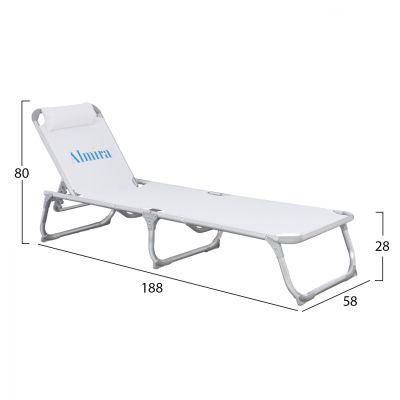 Sunbed for beach HM5054.03 Heavy type White color Aluminum 188x58x31-81 cm.