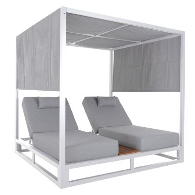 DOUBLE LOUNGE SUNBEDS IN A CUBE WITH SUNSHADES GALLANT HM6097.02 ALUMINUM IN WHITE 2x2x2m