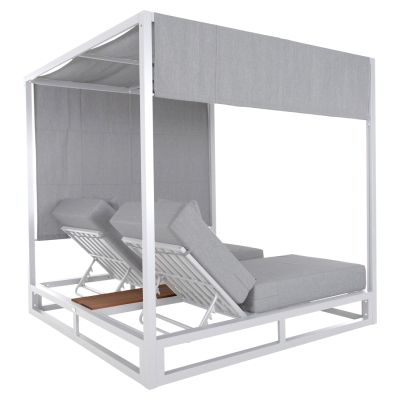 DOUBLE LOUNGE SUNBEDS IN A CUBE WITH SUNSHADES GALLANT HM6097.02 ALUMINUM IN WHITE 2x2x2m