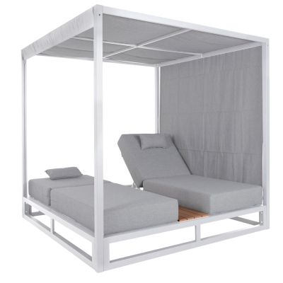 DOUBLE LOUNGE SUNBEDS IN A CUBE WITH SUNSHADES GALLANT HM6097.02 ALUMINUM IN WHITE 2x2x2m