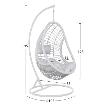 Hanging Armchair Nest HM5541.03 with white wicker & pillows Diameter 105x195cm