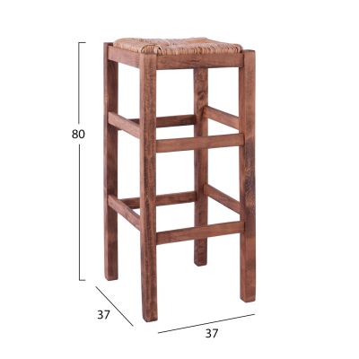 Wooden stool without back with straw HM10378.01