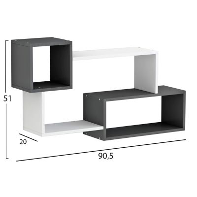 WALL SHELVES TANNER HM8948.12 MELAMINE IN GREY-WHITE 90,5x20x51Hcm.